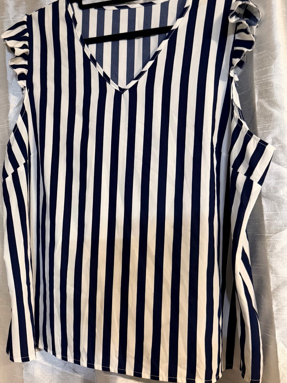 SHEIN Navy and White Striped Cold-Shoulder V-Neck Tank Top